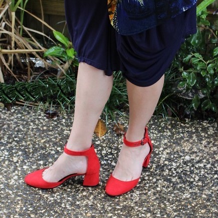 M&S red suede block heels